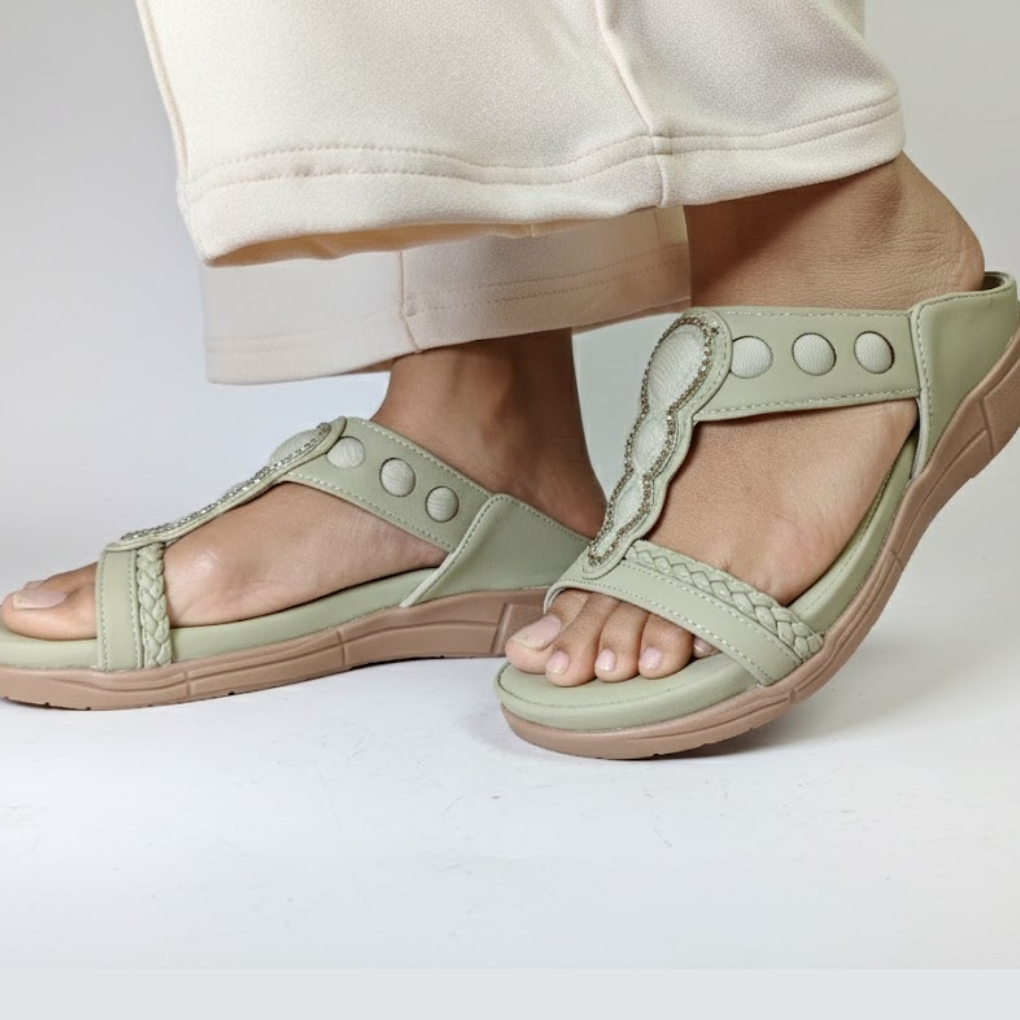 SIKETU Women’s Flat Sandals –Green Comfort Strap